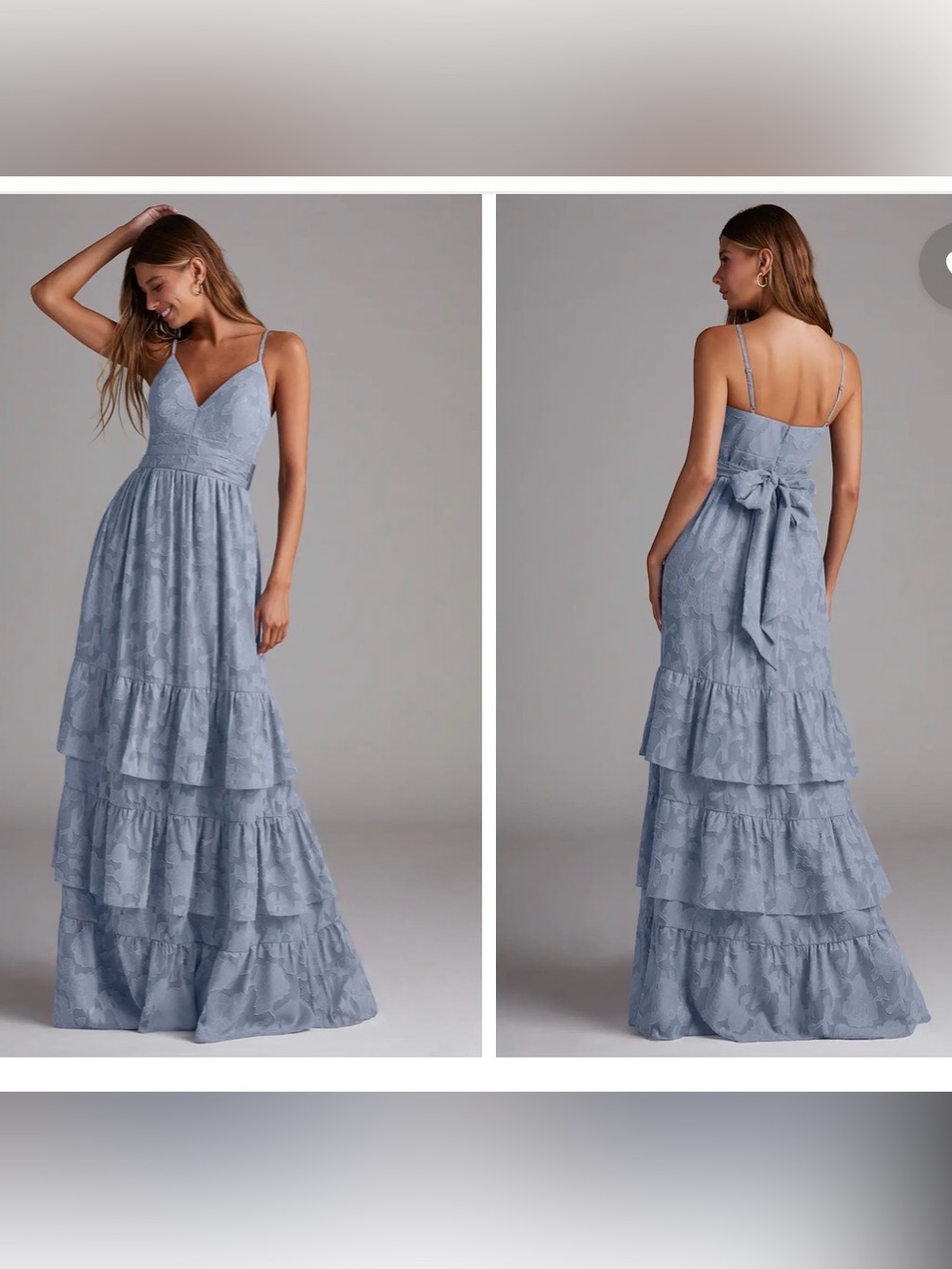 Spaghetti Strap Tiered Lace Maxi Dress - Light Blue